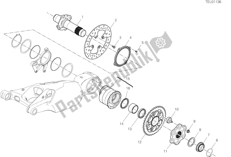 All parts for the Rear Wheel Spindle of the Ducati Superbike Panigale V4 S USA 1100 2019